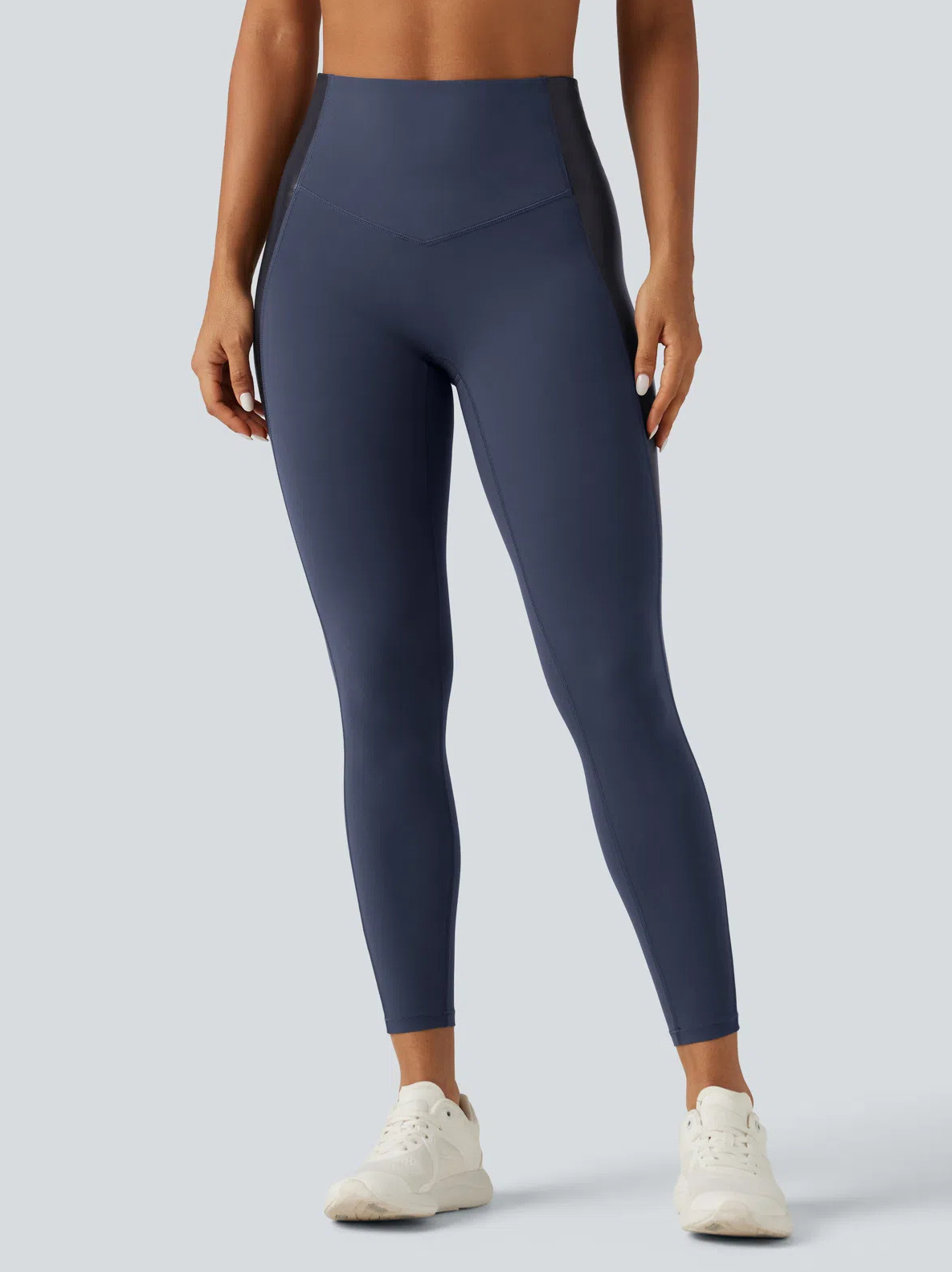High Waisted Stretchy PU Tummy Control Yoga Leggings with Pocket